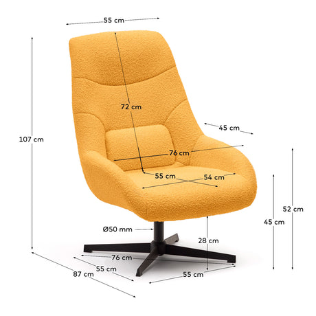 Celida Drehsessel aus senffarbenem Bouclé und Stahl mit schwarzem Finish FSC 100% - ZEN ZONE Furniture
