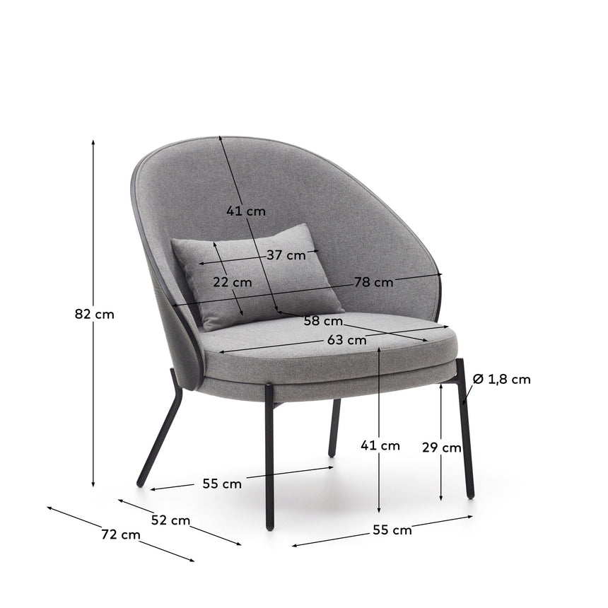 Eamy Sessel hellgrau Eschenfurnier mit schwarzem Finish und Metall in Schwarz - ZEN ZONE Furniture
