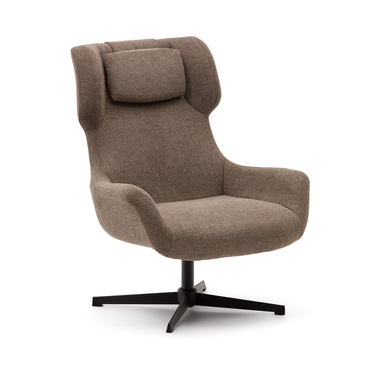 Zalina Drehsessel aus hellbraunem Chenille und Stahl mit schwarzem Finish FSC 100% - ZEN ZONE Furniture