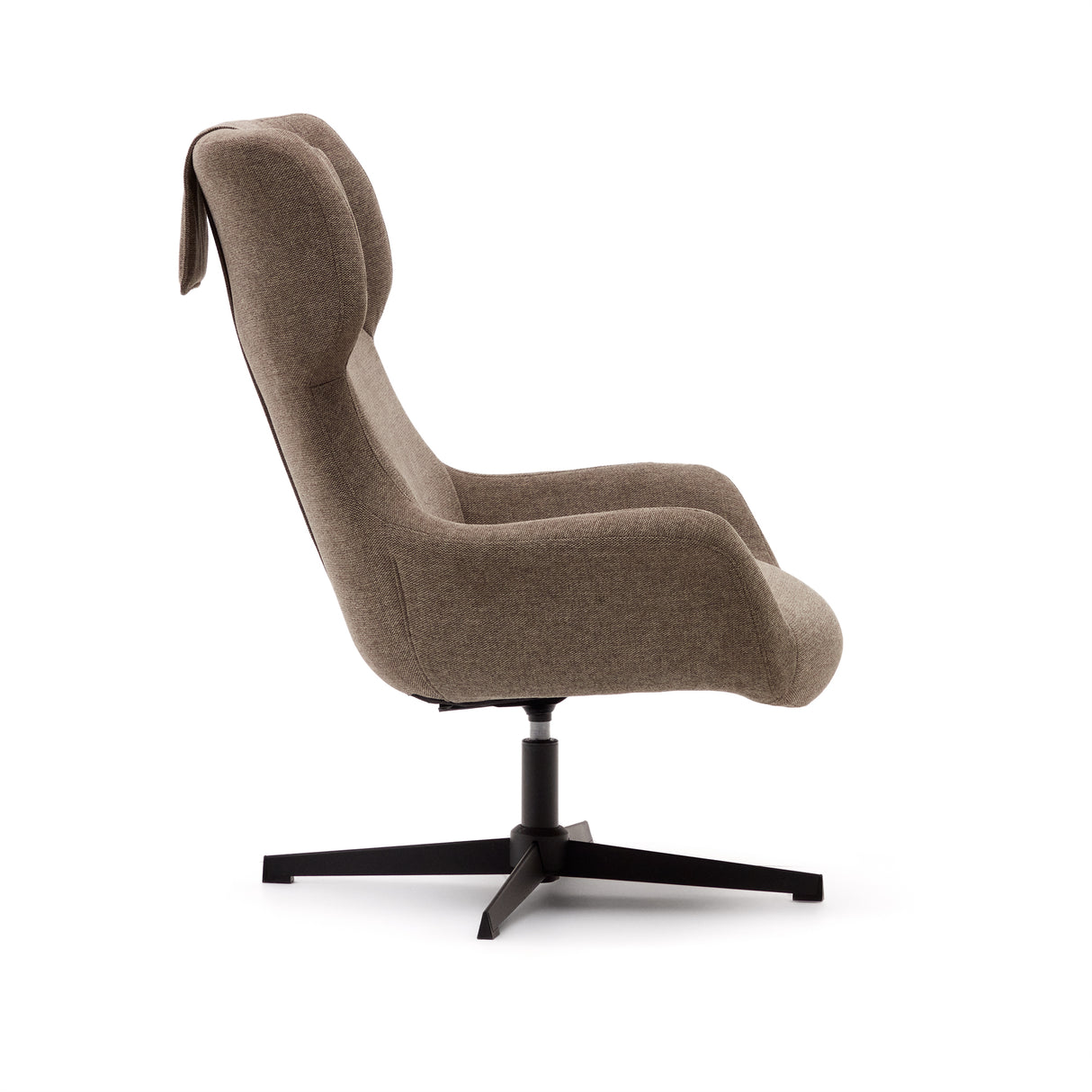Zalina Drehsessel aus hellbraunem Chenille und Stahl mit schwarzem Finish FSC 100% - ZEN ZONE Furniture