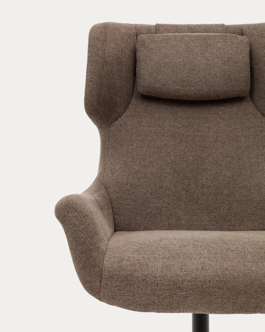 Zalina Drehsessel aus hellbraunem Chenille und Stahl mit schwarzem Finish FSC 100% - ZEN ZONE Furniture
