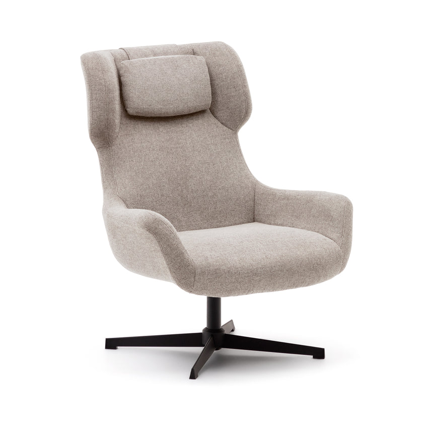 Zalina Drehsessel aus beigefarbenem Chenille und Stahl mit schwarzem Finish FSC 100% - ZEN ZONE Furniture