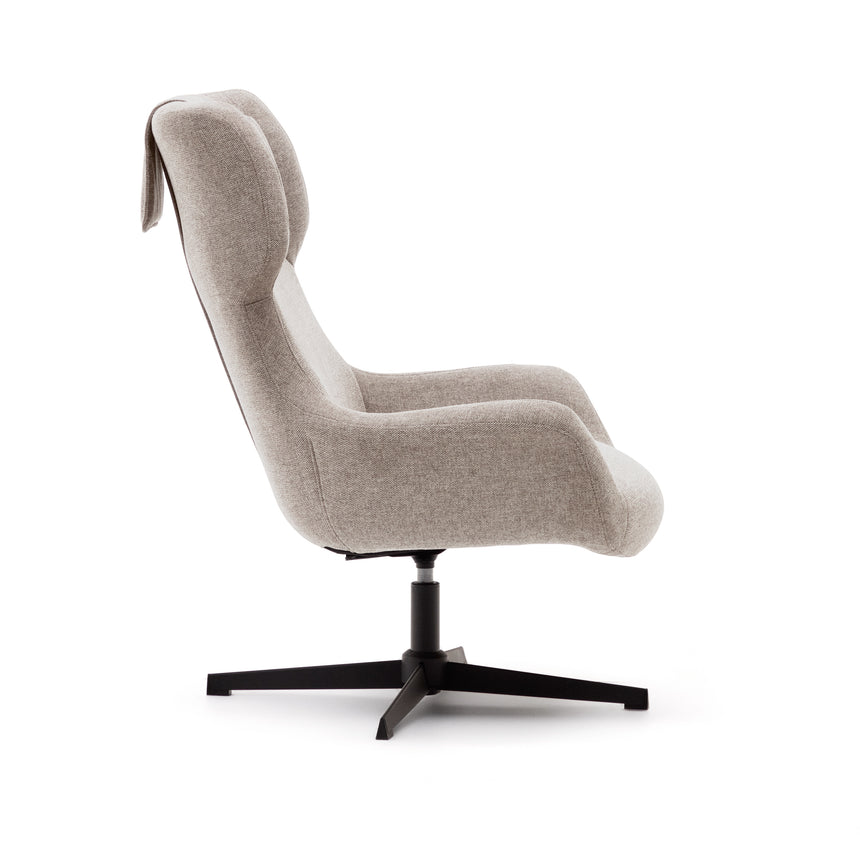 Zalina Drehsessel aus beigefarbenem Chenille und Stahl mit schwarzem Finish FSC 100% - ZEN ZONE Furniture