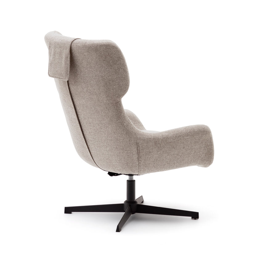 Zalina Drehsessel aus beigefarbenem Chenille und Stahl mit schwarzem Finish FSC 100% - ZEN ZONE Furniture