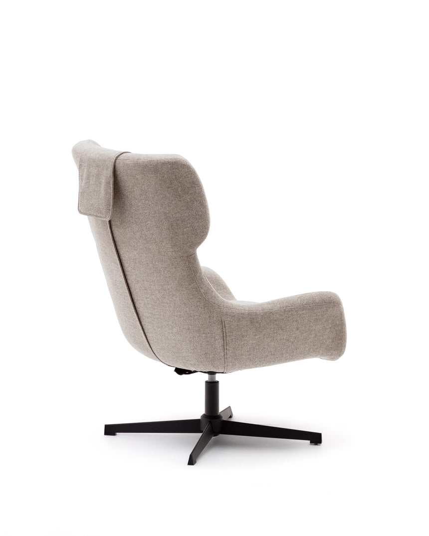 Zalina Drehsessel aus beigefarbenem Chenille und Stahl mit schwarzem Finish FSC 100% - ZEN ZONE Furniture