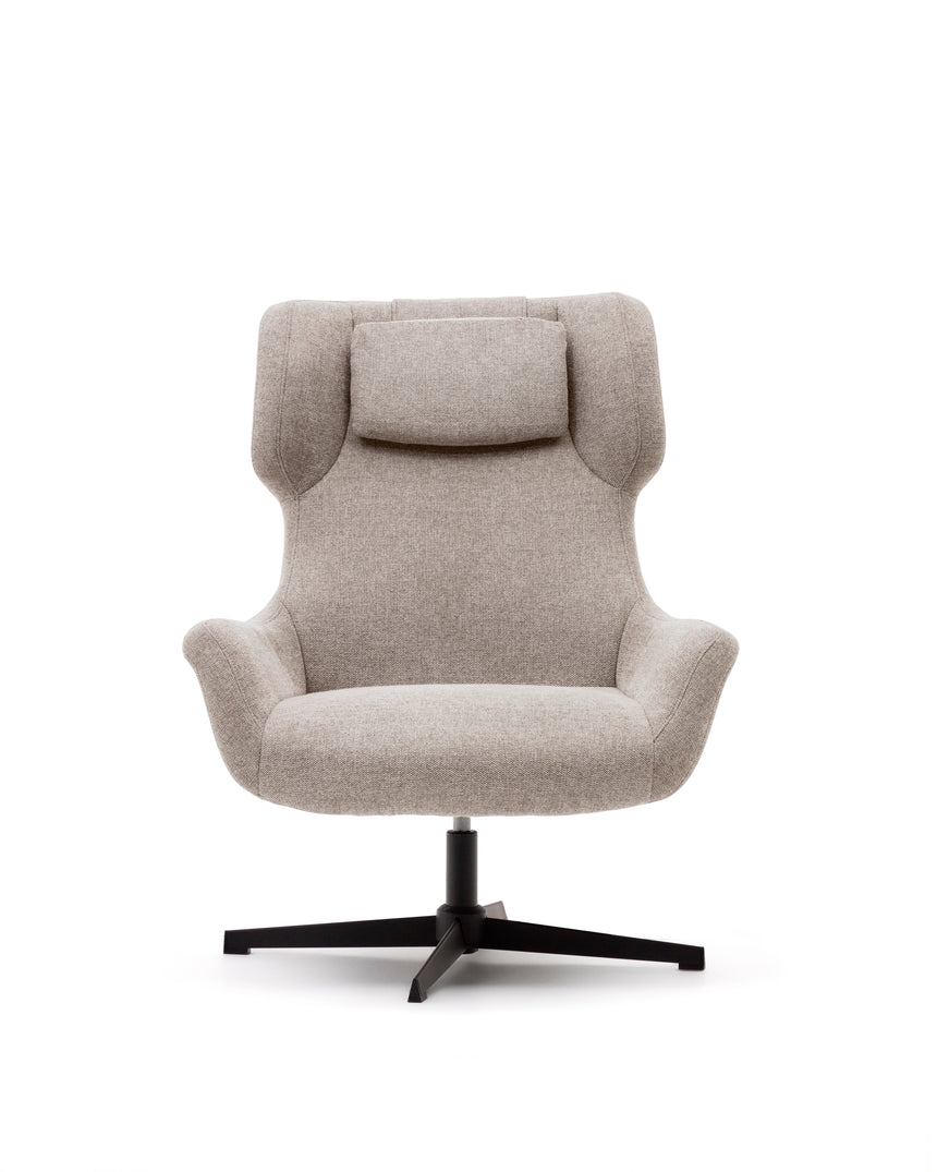 Zalina Drehsessel aus beigefarbenem Chenille und Stahl mit schwarzem Finish FSC 100% - ZEN ZONE Furniture