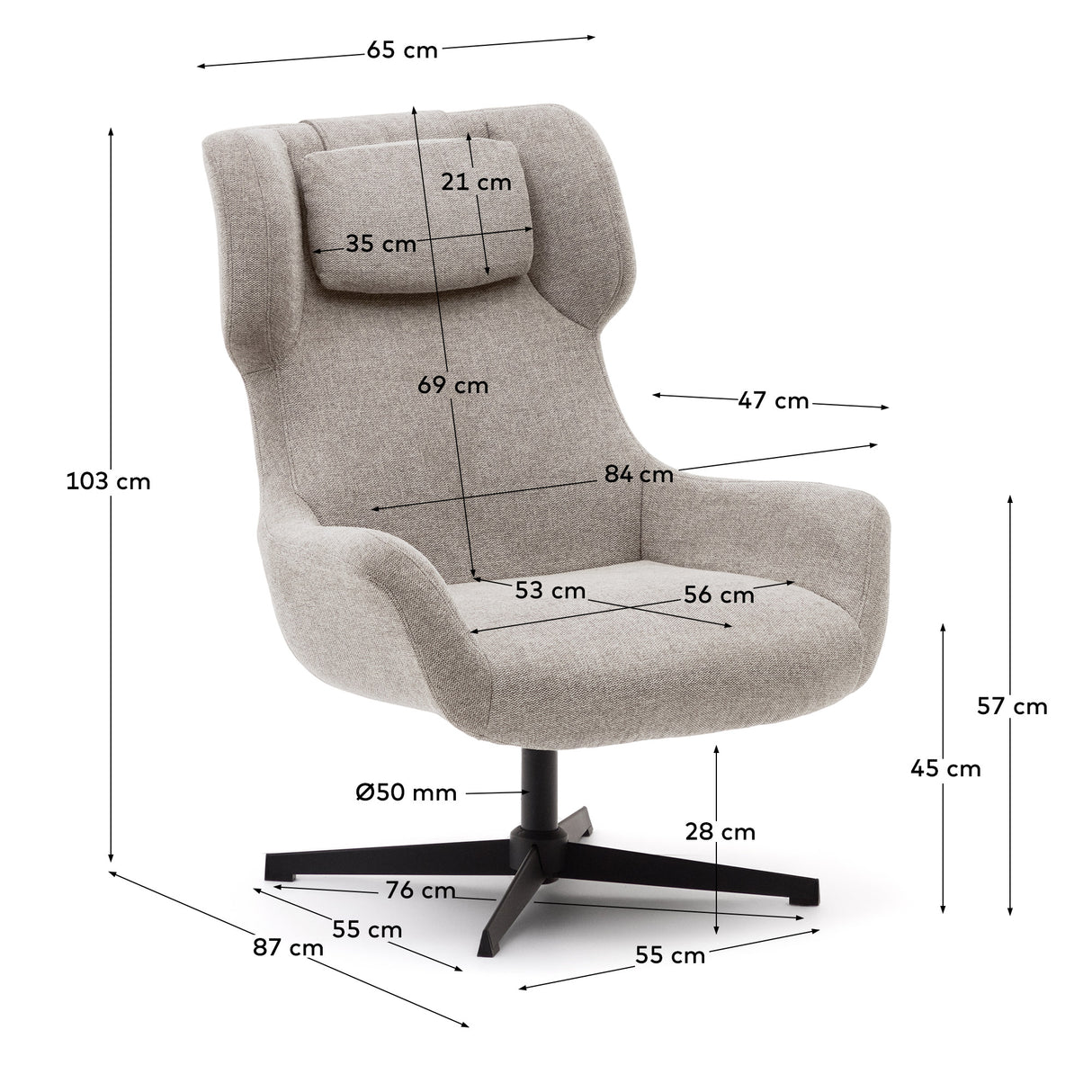 Zalina Drehsessel aus beigefarbenem Chenille und Stahl mit schwarzem Finish FSC 100% - ZEN ZONE Furniture