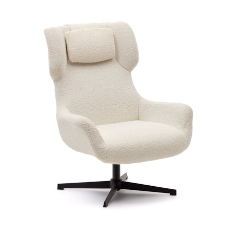 Zalina Drehsessel aus weißem Bouclé und Stahl mit schwarzem Finish FSC 100% - ZEN ZONE Furniture