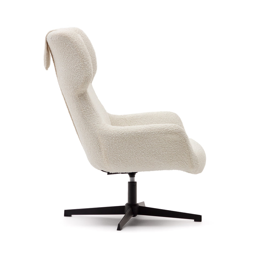 Zalina Drehsessel aus weißem Bouclé und Stahl mit schwarzem Finish FSC 100% - ZEN ZONE Furniture