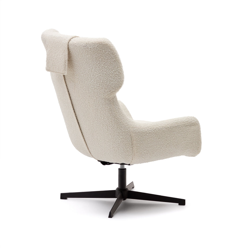 Zalina Drehsessel aus weißem Bouclé und Stahl mit schwarzem Finish FSC 100% - ZEN ZONE Furniture