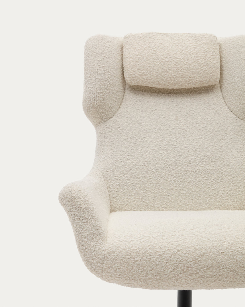 Zalina Drehsessel aus weißem Bouclé und Stahl mit schwarzem Finish FSC 100% - ZEN ZONE Furniture