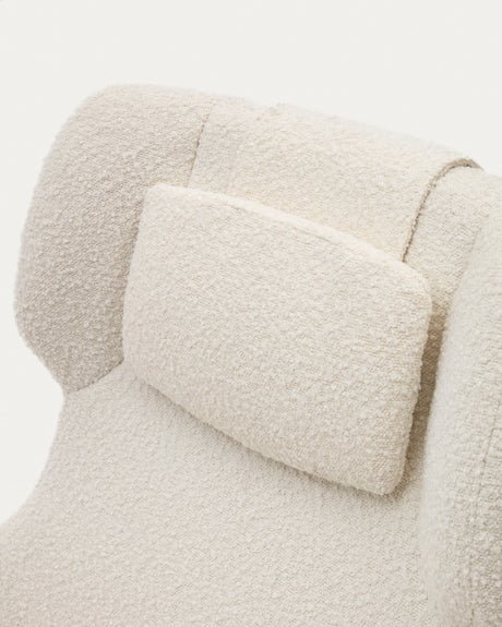 Zalina Drehsessel aus weißem Bouclé und Stahl mit schwarzem Finish FSC 100% - ZEN ZONE Furniture
