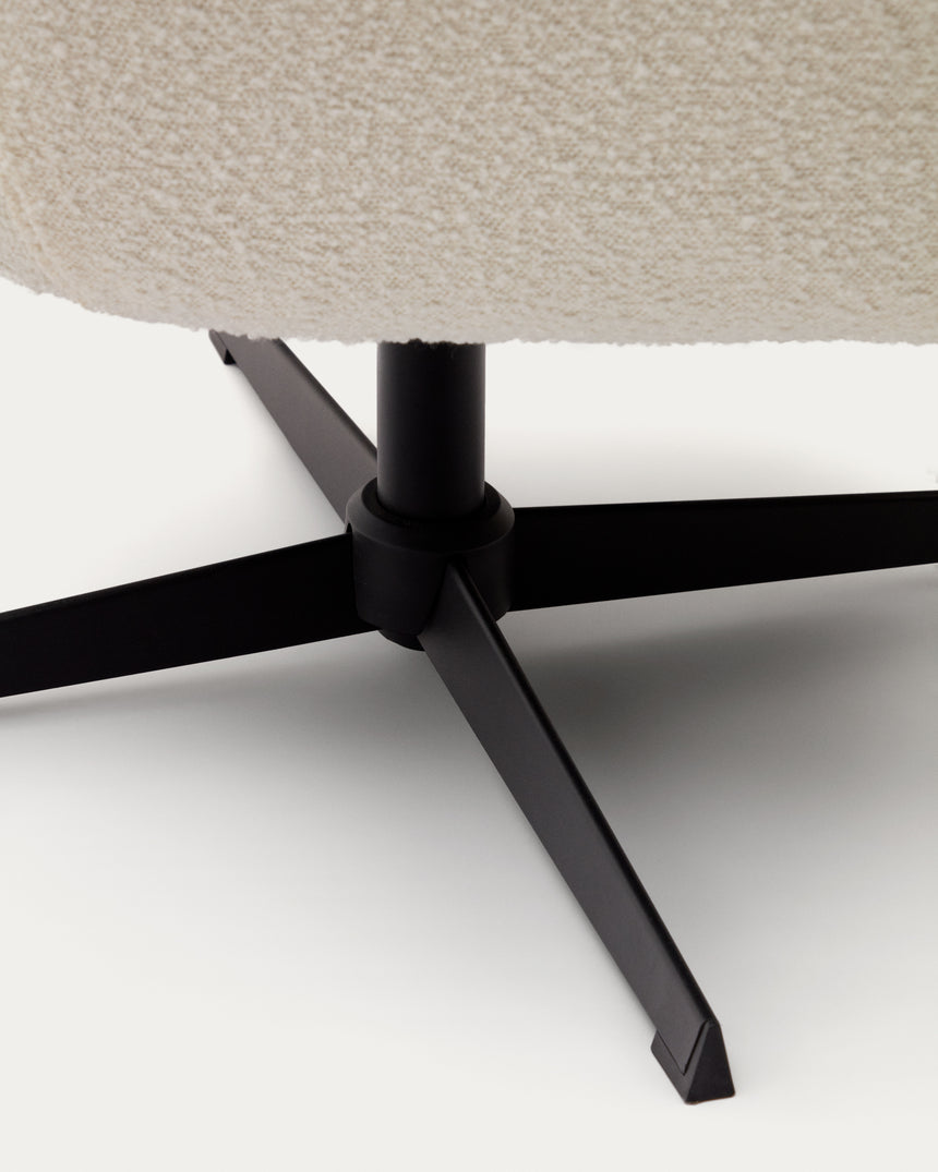 Zalina Drehsessel aus weißem Bouclé und Stahl mit schwarzem Finish FSC 100% - ZEN ZONE Furniture