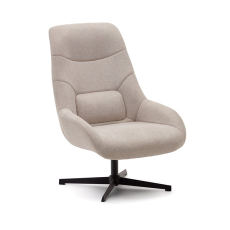 Celida Drehsessel aus beigefarbenem Chenille und Stahl mit schwarzem Finish FSC 100% - ZEN ZONE Furniture