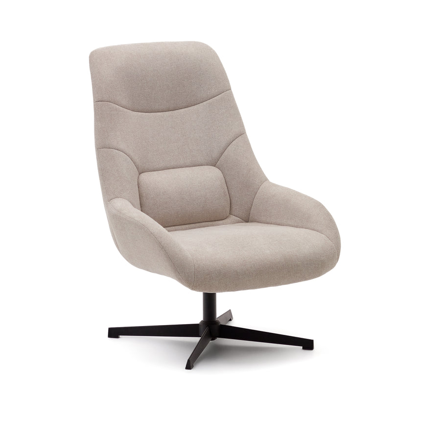 Celida Drehsessel aus beigefarbenem Chenille und Stahl mit schwarzem Finish FSC 100% - ZEN ZONE Furniture