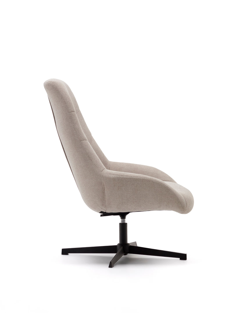 Celida Drehsessel aus beigefarbenem Chenille und Stahl mit schwarzem Finish FSC 100% - ZEN ZONE Furniture
