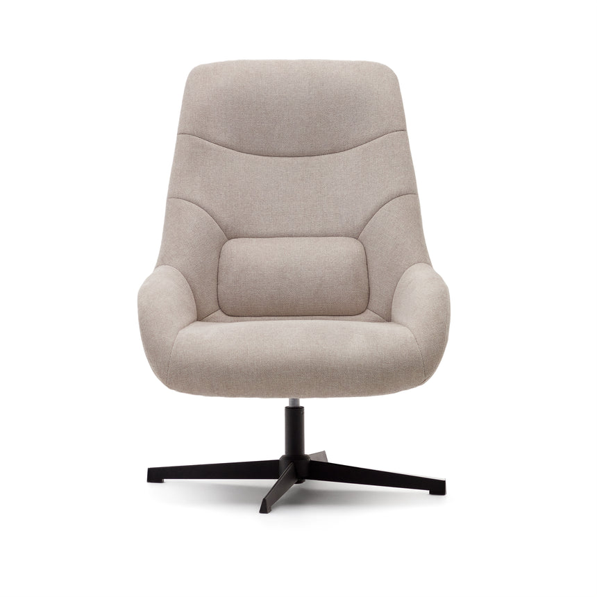 Celida Drehsessel aus beigefarbenem Chenille und Stahl mit schwarzem Finish FSC 100% - ZEN ZONE Furniture