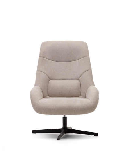 Celida Drehsessel aus beigefarbenem Chenille und Stahl mit schwarzem Finish FSC 100% - ZEN ZONE Furniture
