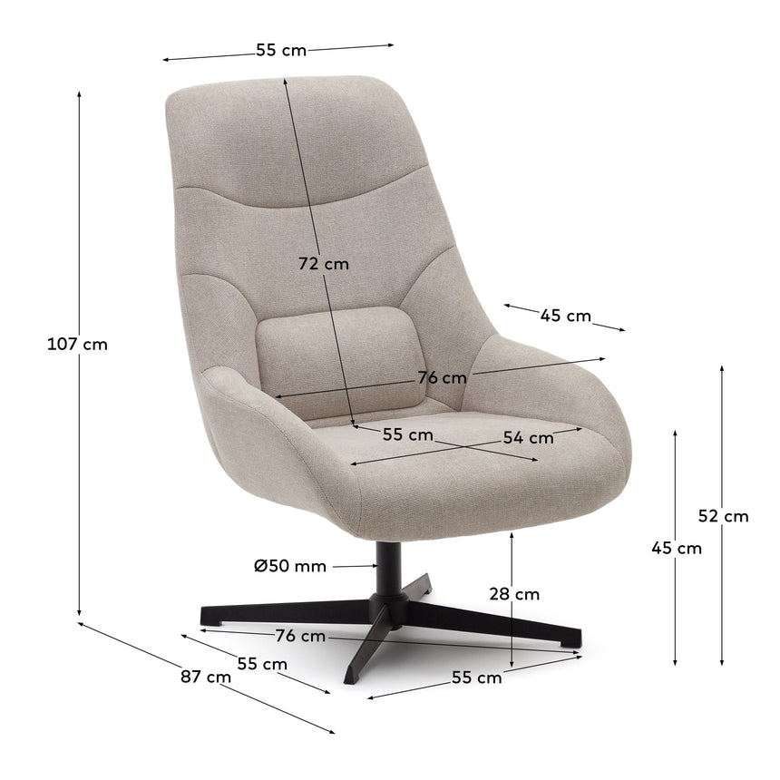 Celida Drehsessel aus beigefarbenem Chenille und Stahl mit schwarzem Finish FSC 100% - ZEN ZONE Furniture