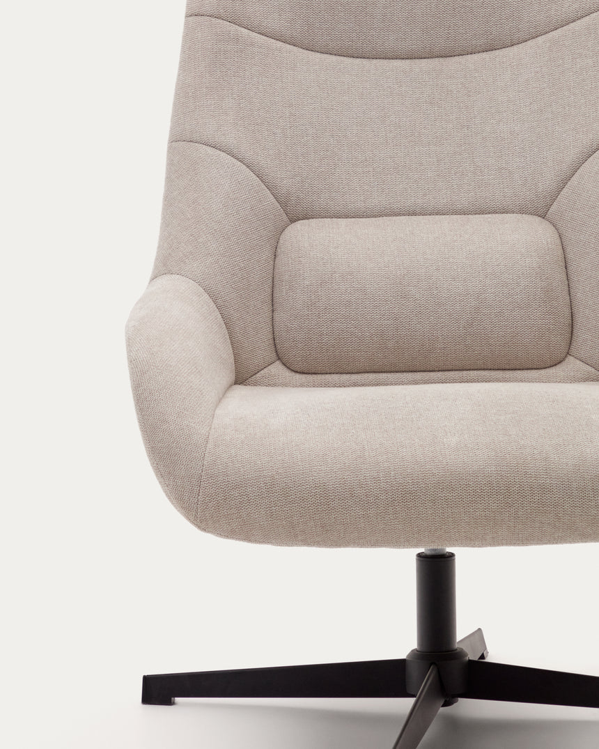 Celida Drehsessel aus beigefarbenem Chenille und Stahl mit schwarzem Finish FSC 100% - ZEN ZONE Furniture