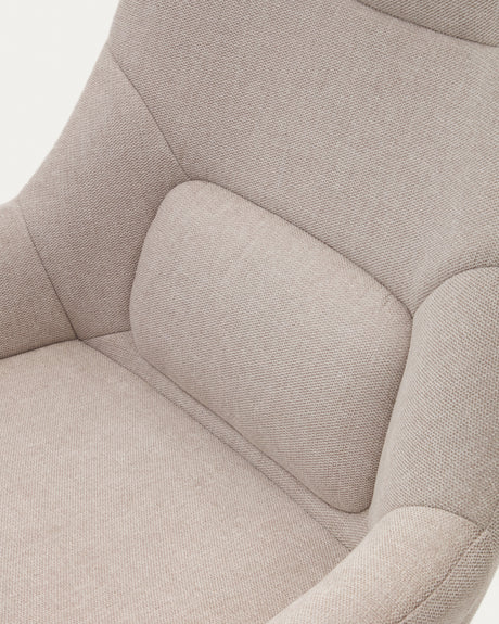 Celida Drehsessel aus beigefarbenem Chenille und Stahl mit schwarzem Finish FSC 100% - ZEN ZONE Furniture