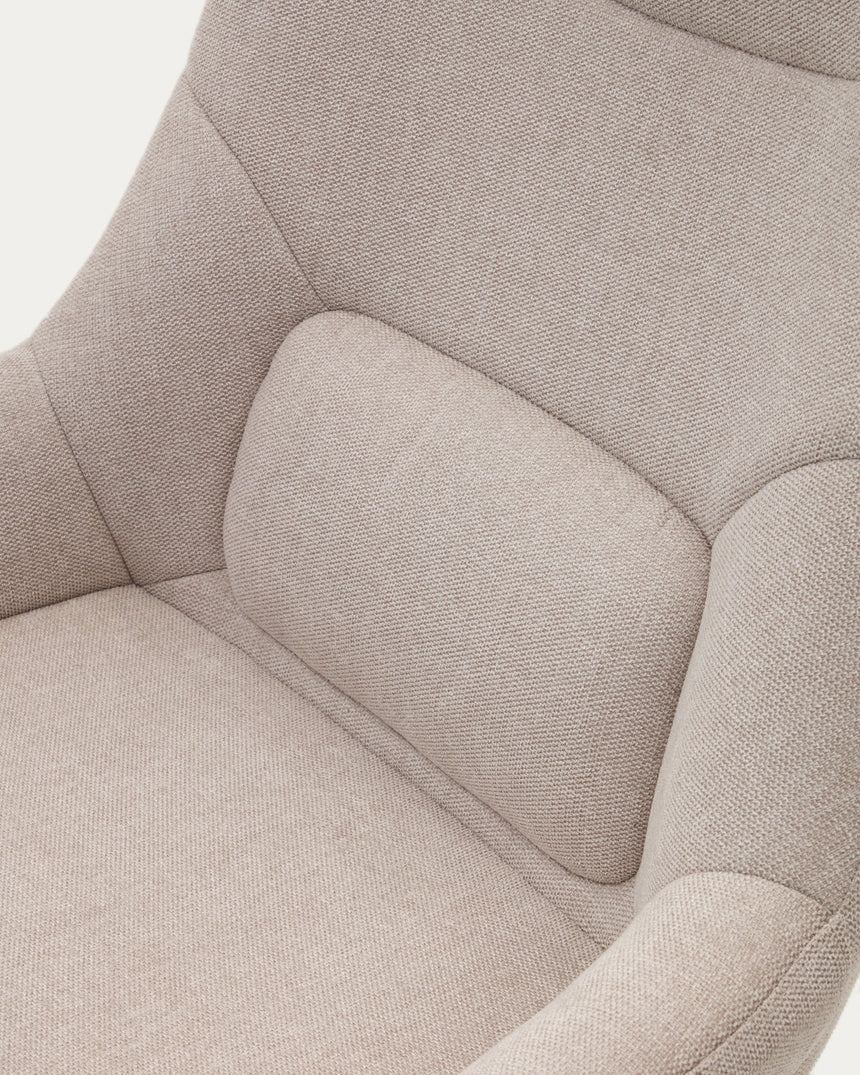 Celida Drehsessel aus beigefarbenem Chenille und Stahl mit schwarzem Finish FSC 100% - ZEN ZONE Furniture