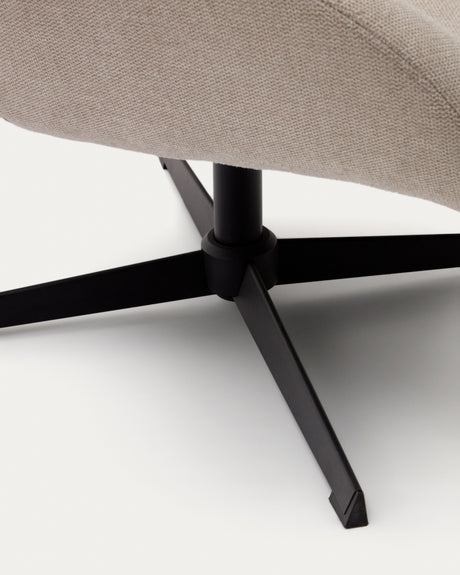Celida Drehsessel aus beigefarbenem Chenille und Stahl mit schwarzem Finish FSC 100% - ZEN ZONE Furniture