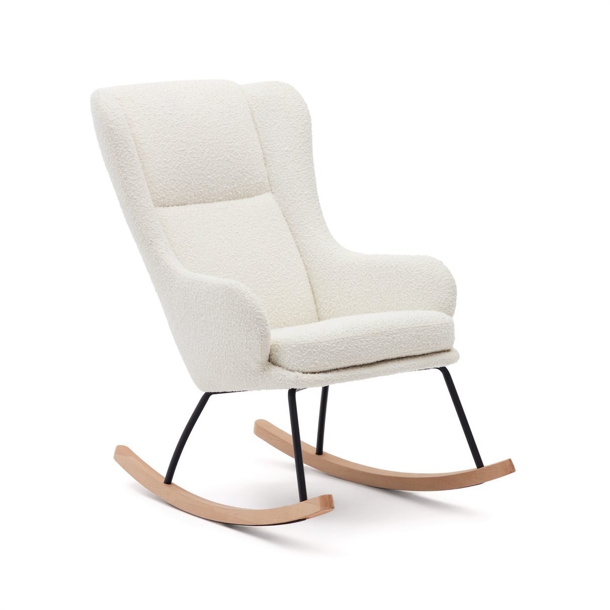 Maustin Schaukelstuhl mit weißem Bouclé und Gestell aus Stahl und Buchenholz - ZEN ZONE Furniture
