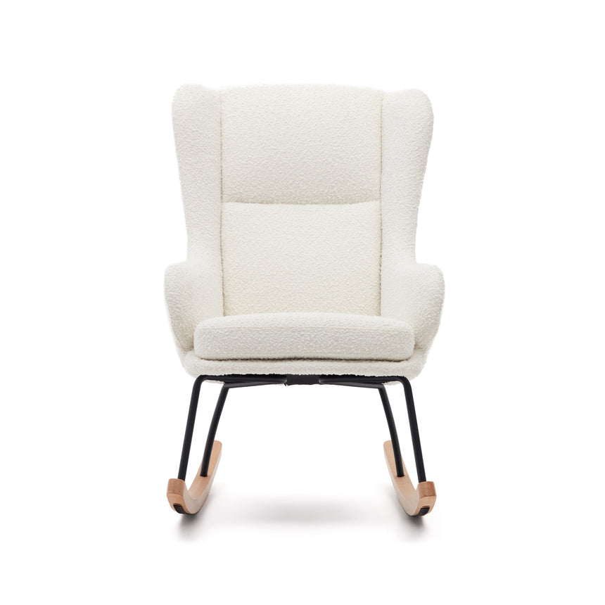 Maustin Schaukelstuhl mit weißem Bouclé und Gestell aus Stahl und Buchenholz - ZEN ZONE Furniture