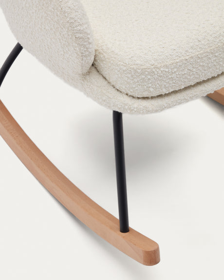 Maustin Schaukelstuhl mit weißem Bouclé und Gestell aus Stahl und Buchenholz - ZEN ZONE Furniture