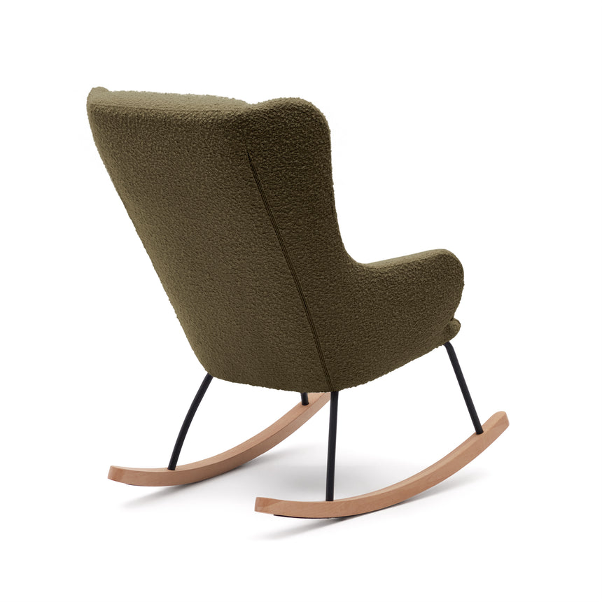 Maustin Schaukelstuhl mit dunkelgrünem Bouclé und Gestell aus Stahl und Buchenholz - ZEN ZONE Furniture