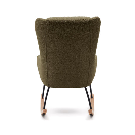 Maustin Schaukelstuhl mit dunkelgrünem Bouclé und Gestell aus Stahl und Buchenholz - ZEN ZONE Furniture