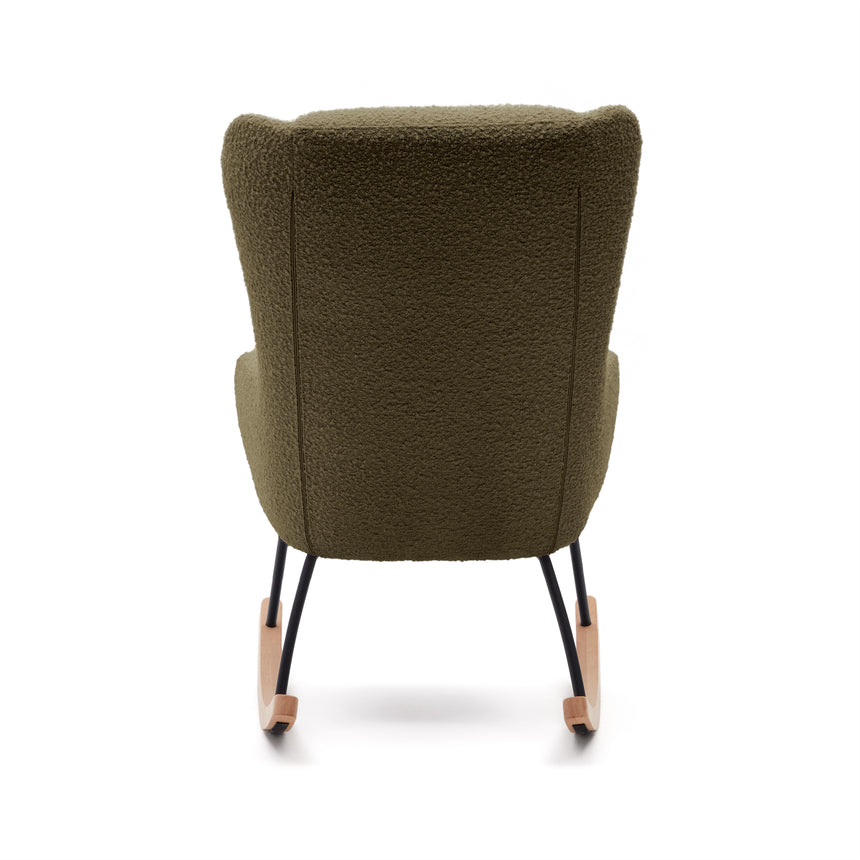 Maustin Schaukelstuhl mit dunkelgrünem Bouclé und Gestell aus Stahl und Buchenholz - ZEN ZONE Furniture