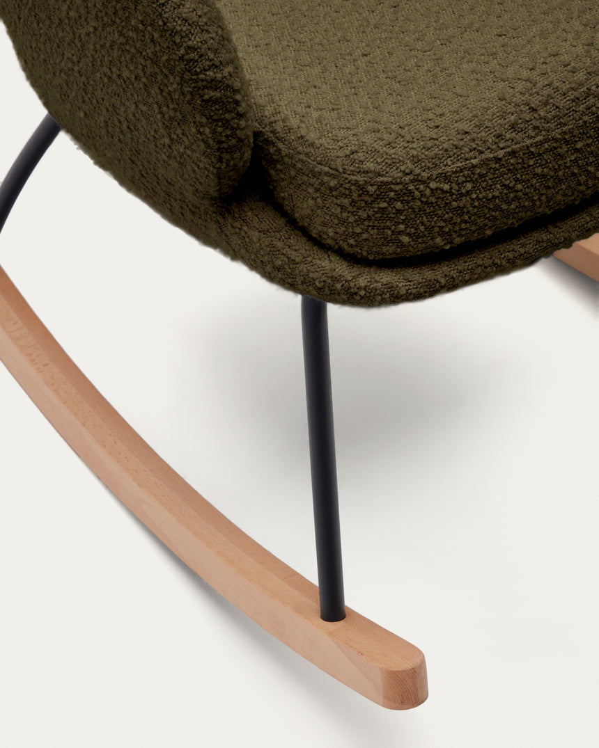 Maustin Schaukelstuhl mit dunkelgrünem Bouclé und Gestell aus Stahl und Buchenholz - ZEN ZONE Furniture
