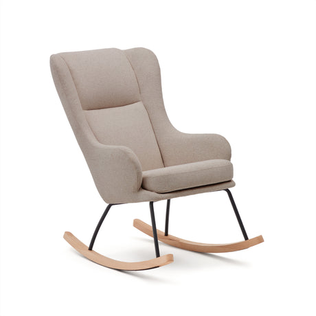 Maustin Schaukelstuhl mit Chenille in Beige und Gestell aus Stahl und Buchenholz - ZEN ZONE Furniture