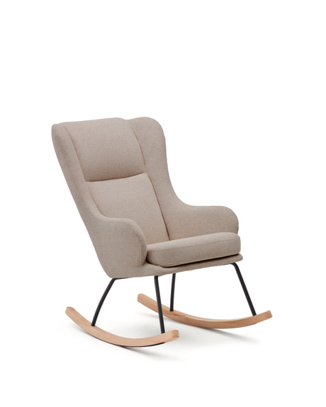 Maustin Schaukelstuhl mit Chenille in Beige und Gestell aus Stahl und Buchenholz - ZEN ZONE Furniture