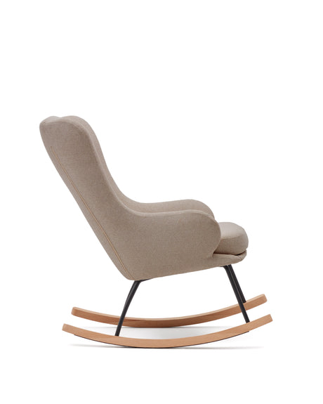 Maustin Schaukelstuhl mit Chenille in Beige und Gestell aus Stahl und Buchenholz - ZEN ZONE Furniture