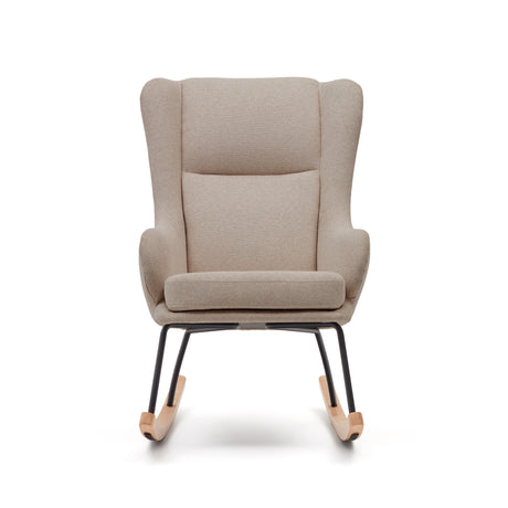 Maustin Schaukelstuhl mit Chenille in Beige und Gestell aus Stahl und Buchenholz - ZEN ZONE Furniture