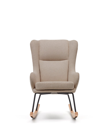 Maustin Schaukelstuhl mit Chenille in Beige und Gestell aus Stahl und Buchenholz - ZEN ZONE Furniture