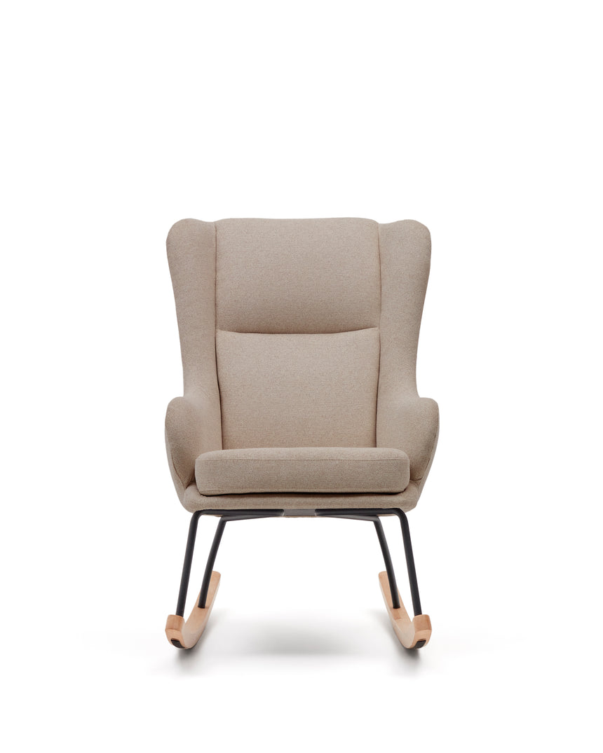 Maustin Schaukelstuhl mit Chenille in Beige und Gestell aus Stahl und Buchenholz - ZEN ZONE Furniture