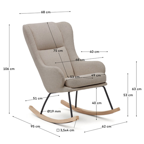 Maustin Schaukelstuhl mit Chenille in Beige und Gestell aus Stahl und Buchenholz - ZEN ZONE Furniture