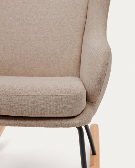 Maustin Schaukelstuhl mit Chenille in Beige und Gestell aus Stahl und Buchenholz - ZEN ZONE Furniture