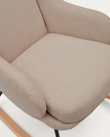 Maustin Schaukelstuhl mit Chenille in Beige und Gestell aus Stahl und Buchenholz - ZEN ZONE Furniture