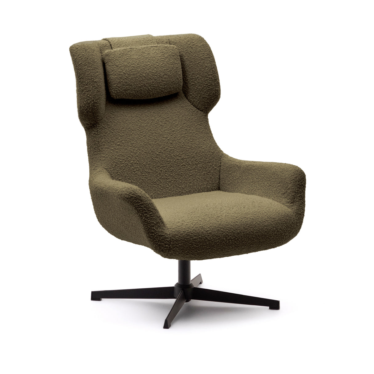 Zalina Drehsessel aus dunkelgrünem Bouclé und Stahl mit schwarzem Finish FSC 100% - ZEN ZONE Furniture