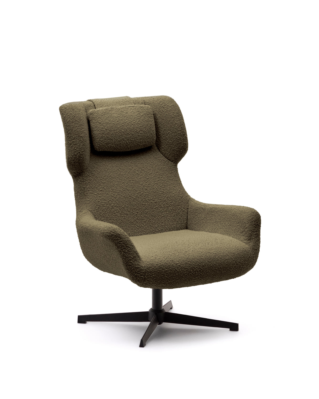Zalina Drehsessel aus dunkelgrünem Bouclé und Stahl mit schwarzem Finish FSC 100% - ZEN ZONE Furniture