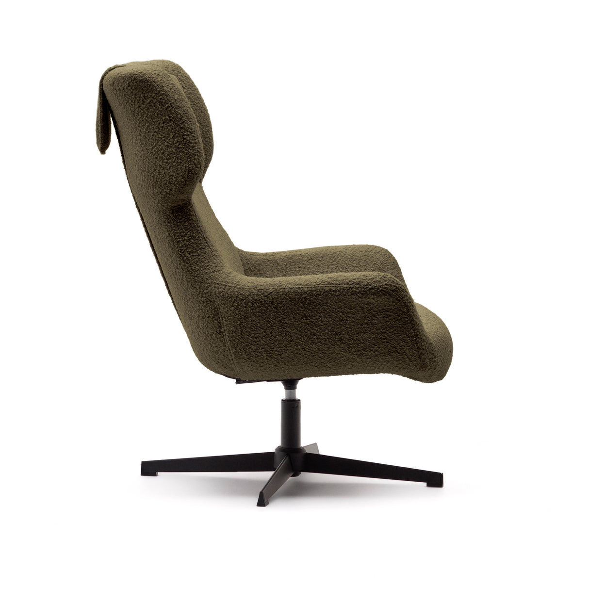 Zalina Drehsessel aus dunkelgrünem Bouclé und Stahl mit schwarzem Finish FSC 100% - ZEN ZONE Furniture