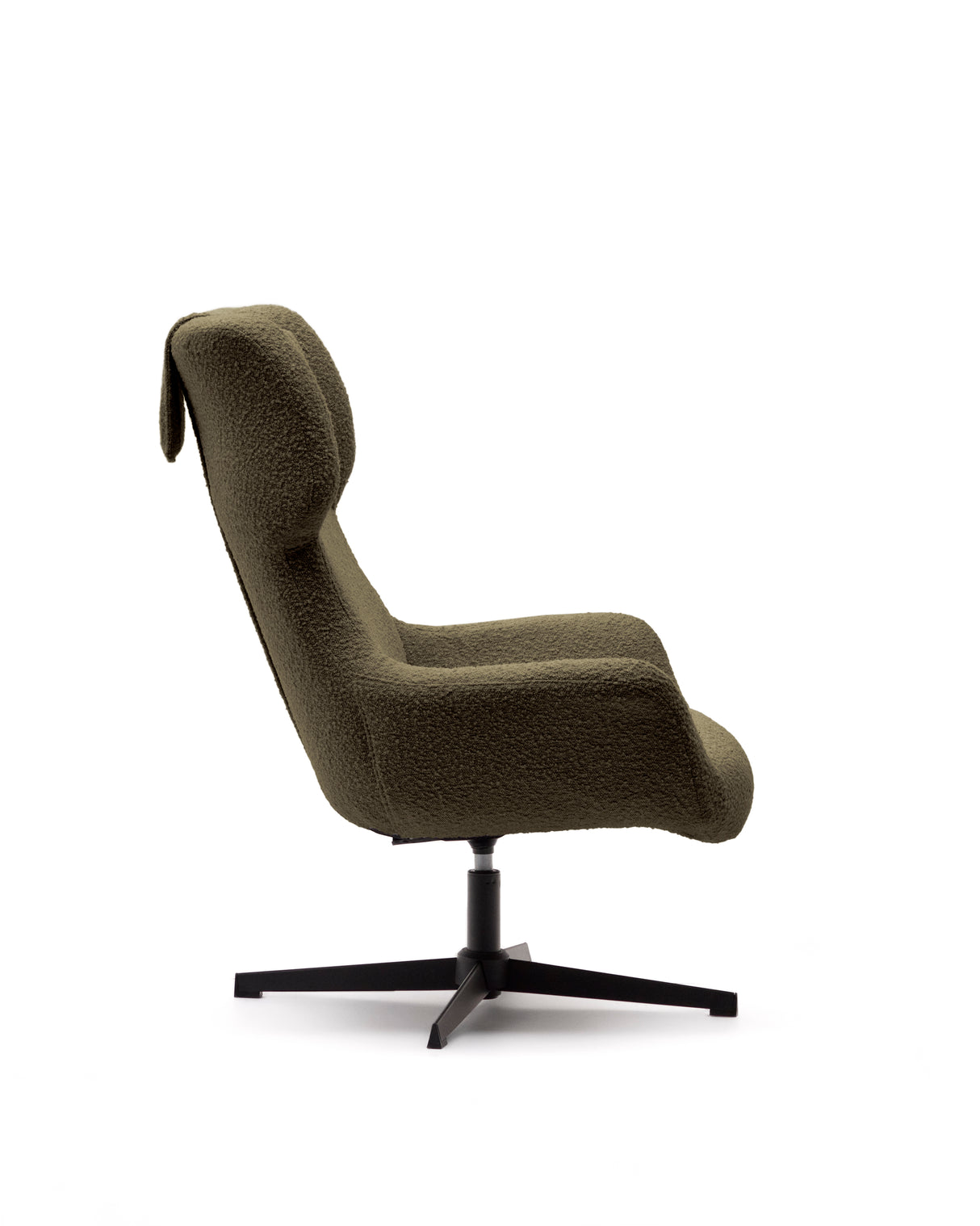 Zalina Drehsessel aus dunkelgrünem Bouclé und Stahl mit schwarzem Finish FSC 100% - ZEN ZONE Furniture