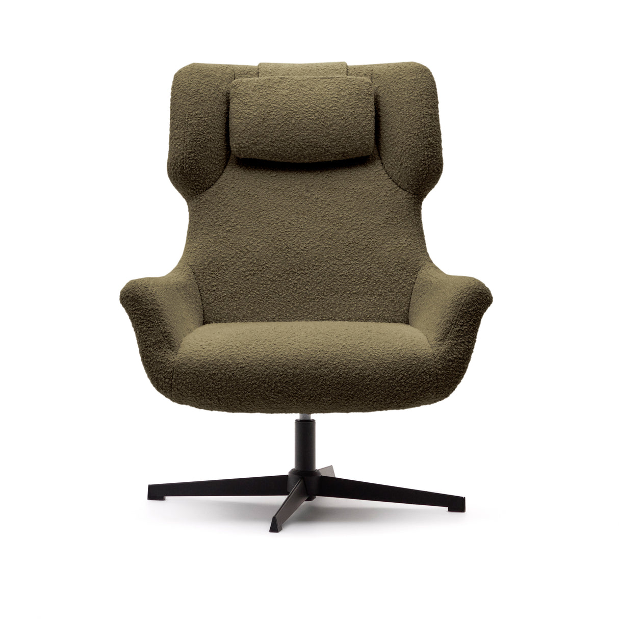 Zalina Drehsessel aus dunkelgrünem Bouclé und Stahl mit schwarzem Finish FSC 100% - ZEN ZONE Furniture