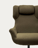 Zalina Drehsessel aus dunkelgrünem Bouclé und Stahl mit schwarzem Finish FSC 100% - ZEN ZONE Furniture