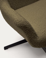 Zalina Drehsessel aus dunkelgrünem Bouclé und Stahl mit schwarzem Finish FSC 100% - ZEN ZONE Furniture